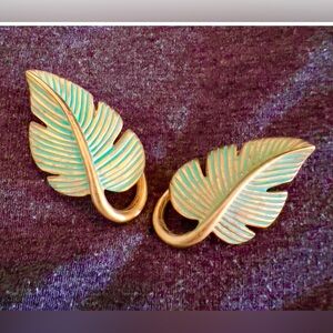 Vintage Givenchy Gold-Tone and Turquoise Leaf Clip-On Earrings